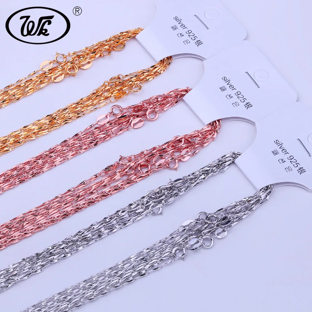 

WK 3 Colors 10 PCS LOT 925 Silver Chain Necklace Jewelry Wholesale Lots Bulk 0.8MM Rose Gold Color Golden Chain 40CM 45CM NA026