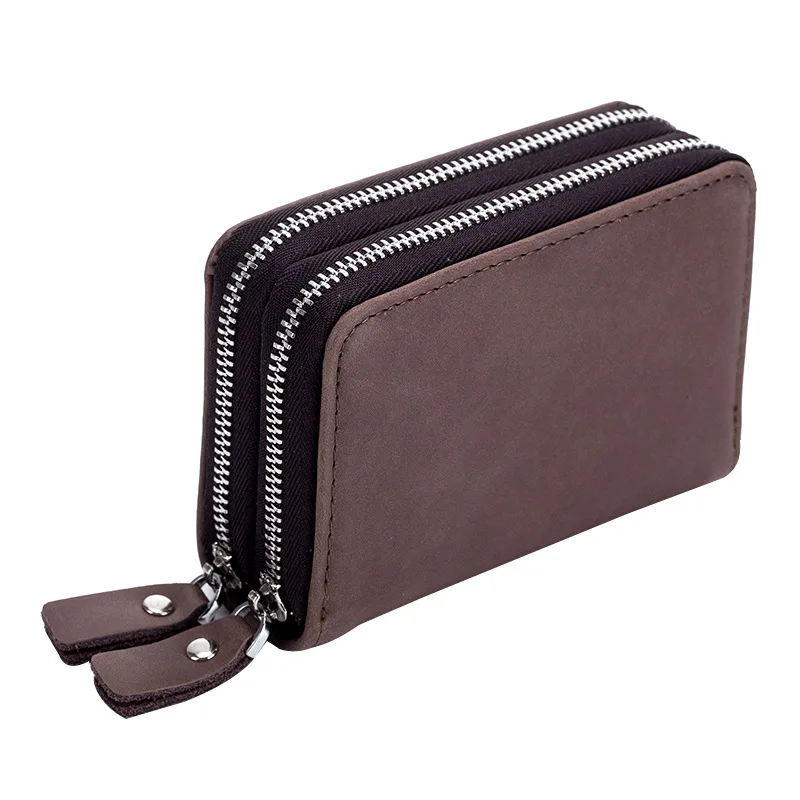 WESTCREEK Brand Multifunction Double Zipper RFID Blocking Card Holder Vintage Leather Key Holders with 12 Cards Slot - Цвет: coffee