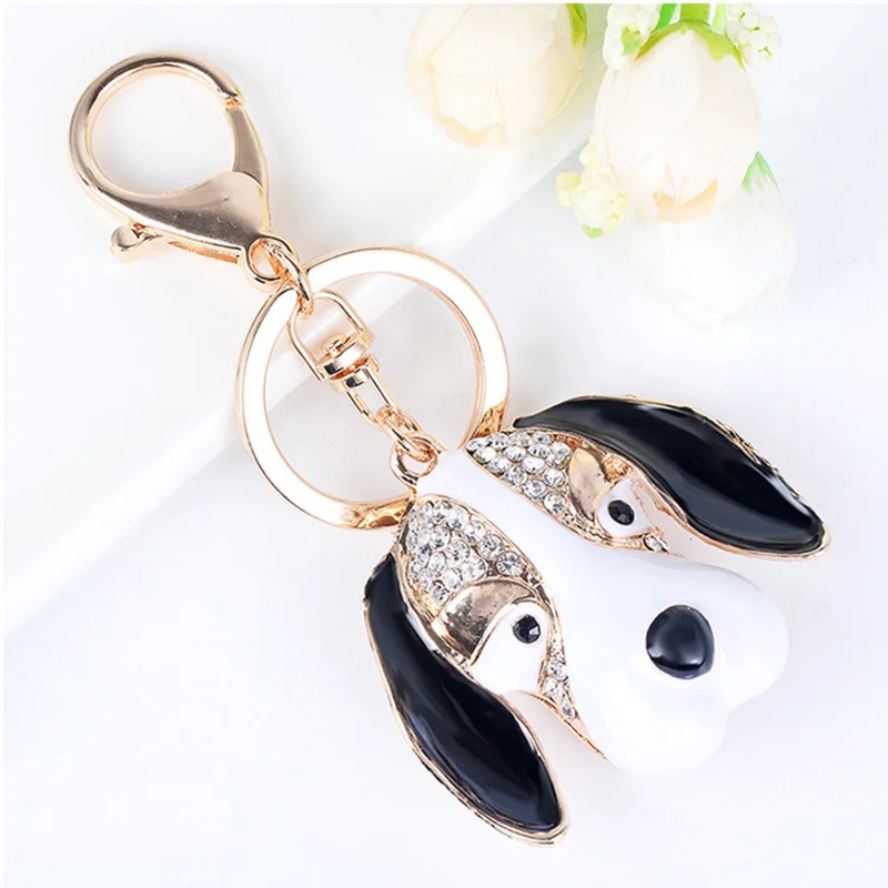 

Crystal Rhinestone Dog Keychain Enamel Alloy Animal Key Chains Car Women Keyring Key Holder Chain Ring HandBag Pendant Charm New