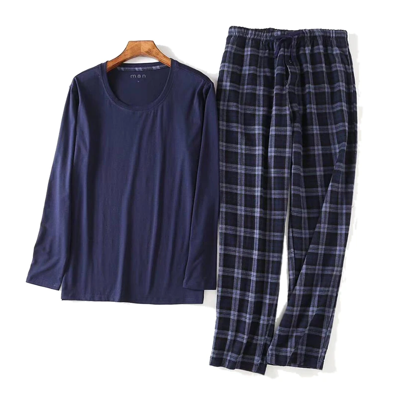 

Winter long sleeve men pajamas sets simple nightwear plaid trousers casual sleepwear pijamas hombres men pyjamas big plus size