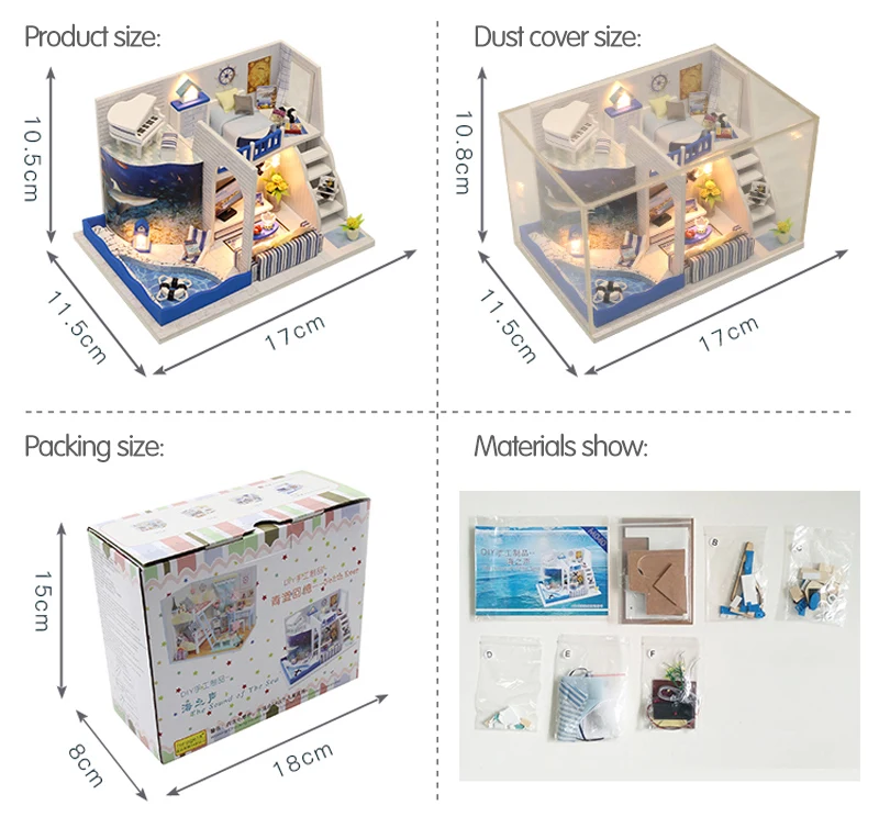 Миниатюрный Кукольный домик "сделай сам", звук моря, с мебели, винтажный дом для виллы, строительные наборы, 3D игрушки для детей, девочек, рождественские подарки