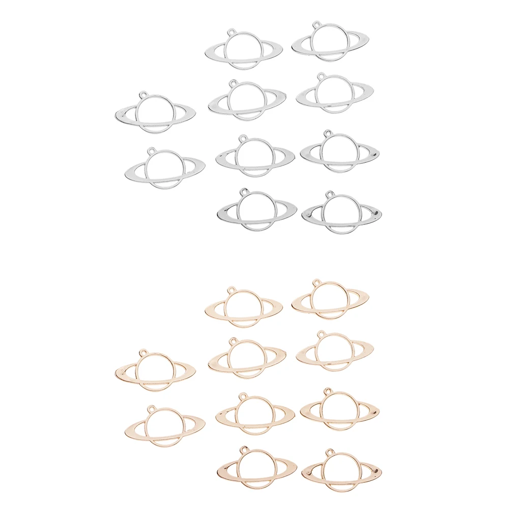 10x Planet Shape Metal Open Bezel Frame Pendant DIY UV Resin Settings Jewelry Making Charms Accessories