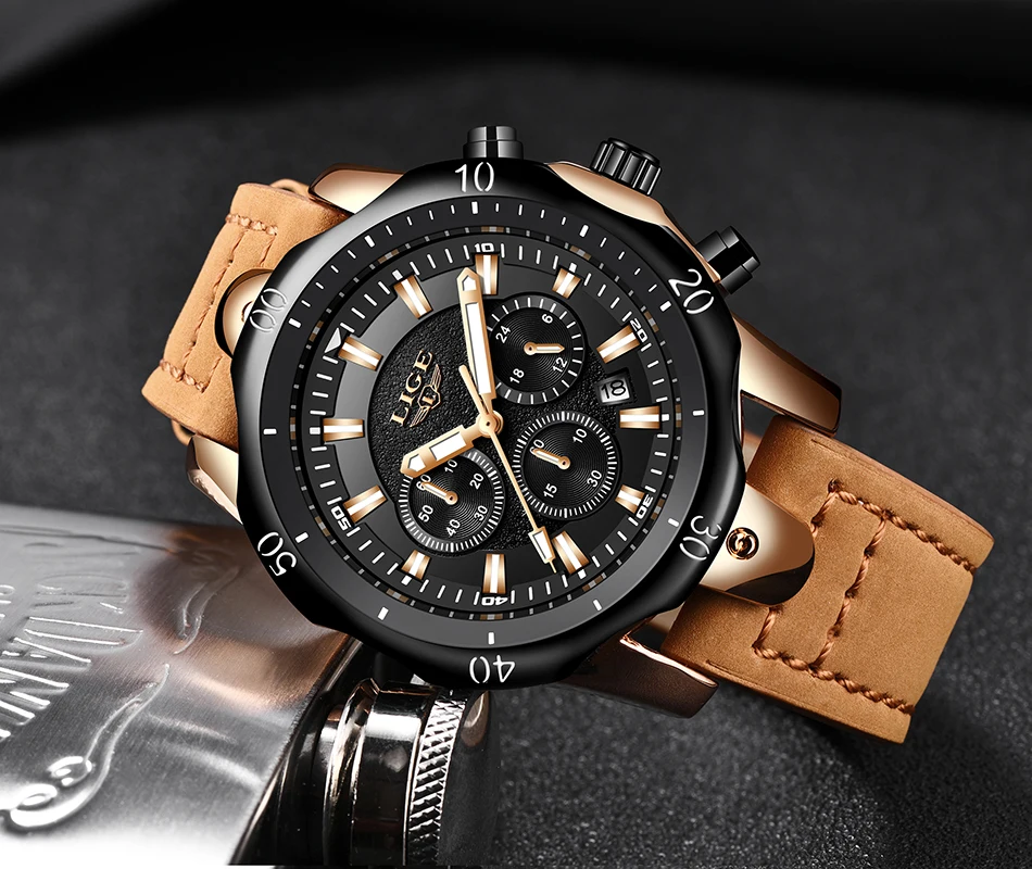 LIGE relogio masculino брендовые роскошные часы мужские модные креативные хронограф светящийся аналоговый в стиле ретро с кожаным ремешком