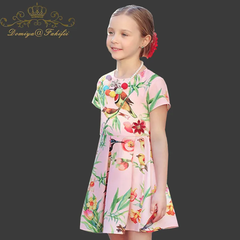 Domiya&Fakifii Girls Dresses 2018 New Brand girls cute dresses Bird Print dress Kids Clothing summer dress lovely girls clothes