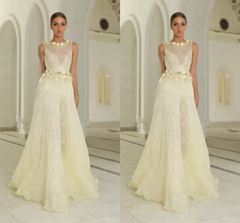 Elegant Light Yellow Vestido De Festa Longo A Line...