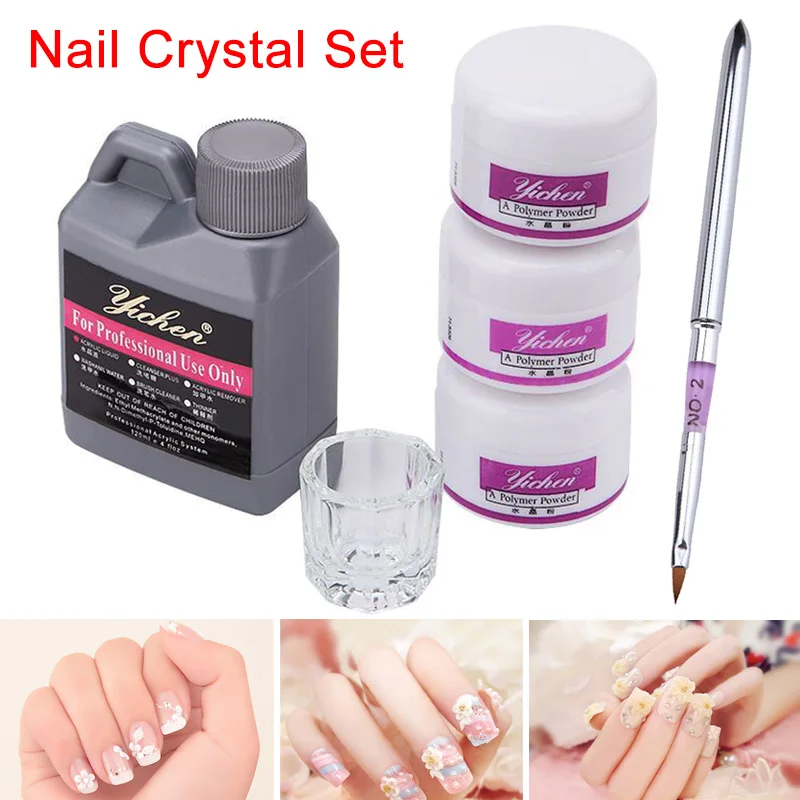 Acrylic Nail Art DIY Kit Liquid Powder Clear White Pink Basic Glass