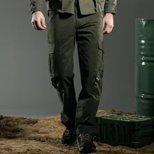 Зима Осень мужские штаны для бега Европейский стиль мульти-карман свободные брюки карго Военный стиль брендовые MK-7159A