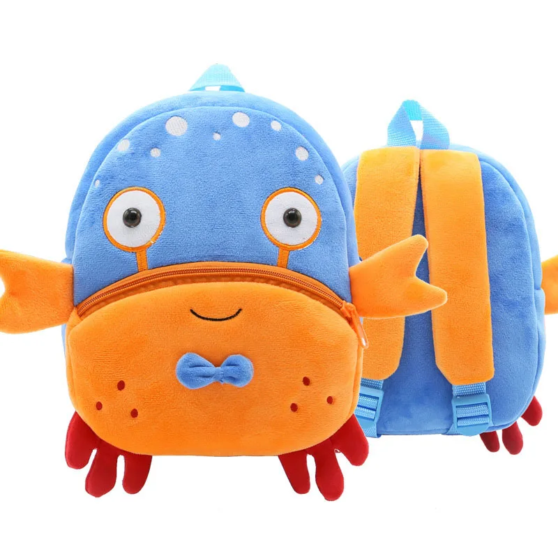 Плюшевый Детский рюкзак с мультяшными животными, 3D, собака, кошка, ежик, мини-рюкзак для детского сада, для девочек и мальчиков - Цвет: crab