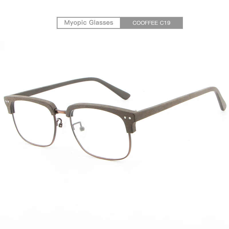 Фирменный дизайн, мужские и женские деревянные простые очки для близорукости, деревянная оправа с прозрачными линзами - Цвет линз: c19
