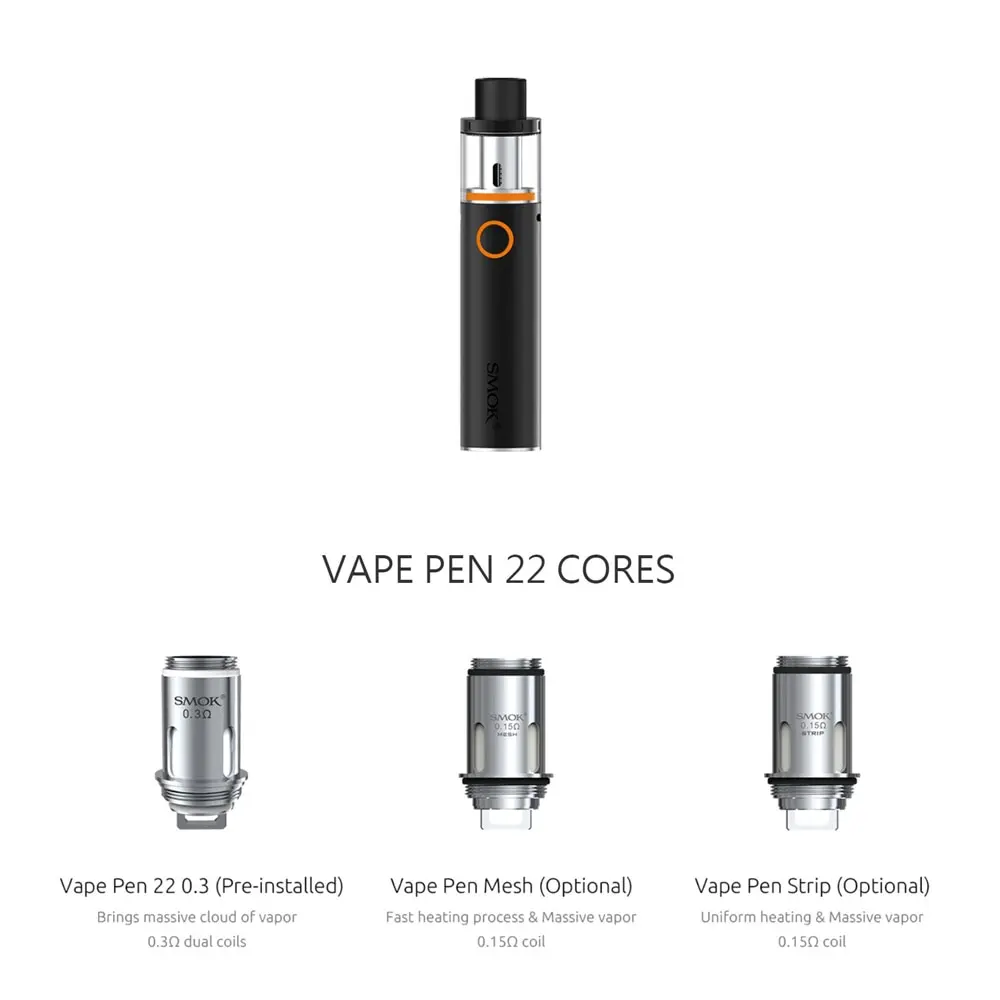 SMOK Vape Pen 22 комплект 1650 Ом двухъядерный со встроенным аккумулятором мАч светодиодный индикатор электронная сигарета vs vape nord 22