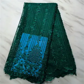 

french tulle lace fabric 2019 new design Africa lace fabric nigerian beaded lace material 5yards/lot with rhinestones