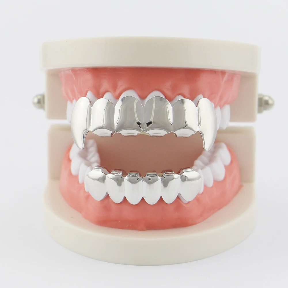 Tooth Grillz Gold Color Teeth Grillz Top & Bottom Grills Hiphop Teeth Caps Body Jewelry for Women Men Vampire Cosply Joyeria Hot (11)