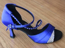 New Women Biue Satin Rhinestone Salsa Ballroom Tango Dance Shoes Latin Dance Dancing Shoes ALL Size