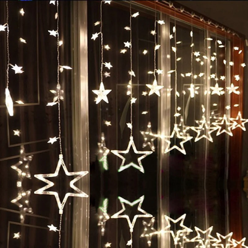 EU/USB LED Star Moon Curtain String Light memory function Fairy Garland Light Decor Party Wedding Christmas Light String