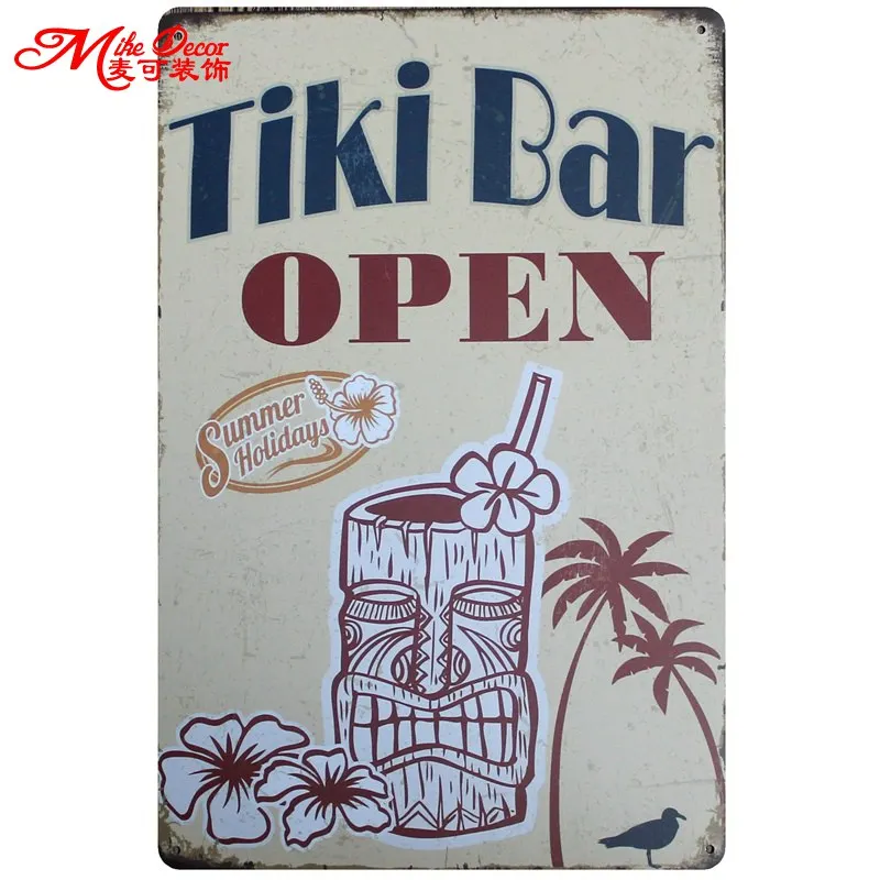 

[ Mike86 ] TIKI BAR OPEN Metal Painting Retro Metal plaque Bar Home Hall Tin sign Decor 20X30 CM AA-746