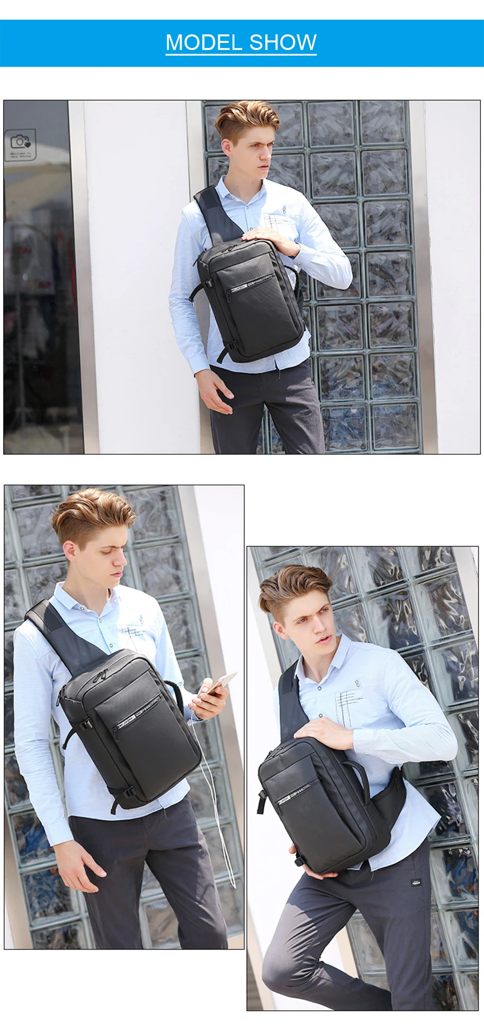 Men Chest Bags Anti Theft Travel 14'' Laptop Bag Waterproof USB Charging Bolso Business Male Bagpack Crossbody Shoulder Handbag (13)