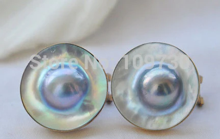 

Hot sell Noble- ry00256 HUGE 20MM GRAY SOUTH SEA MABE PEARL 925SILVER GILD EARRING A0422