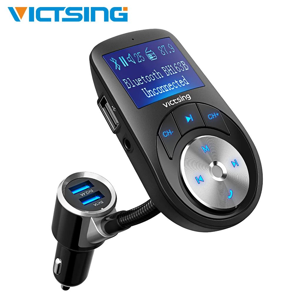 

VicTsing Bluetooth FM Transmitter Wireless Car Kit Hands-free Radio Transmitter Adapter Dual USB Car Charger Music Player