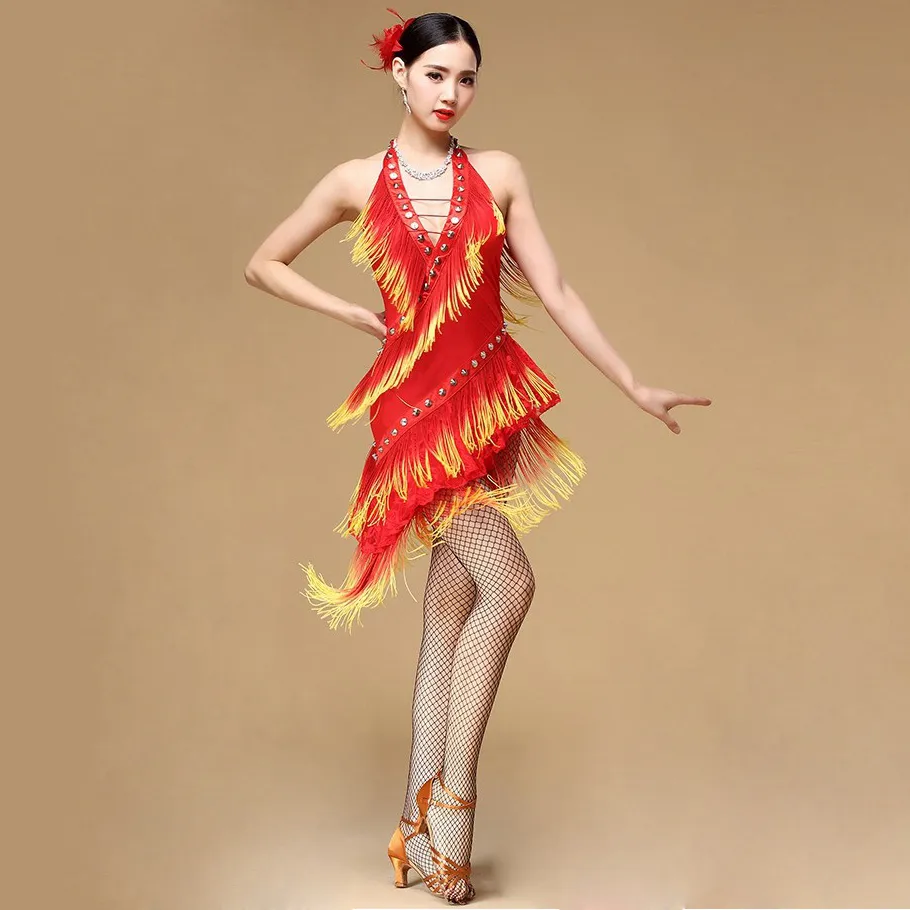 New 2018 Performance Ballroom Dancing Salsa Dance Dresses With Tassels Samba Carnival Costumes 