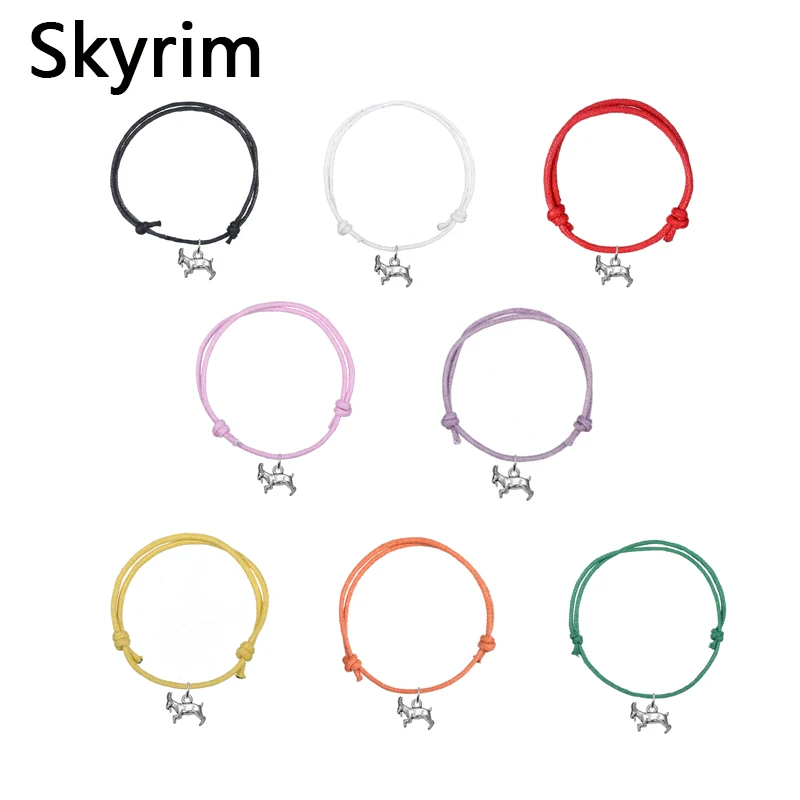 

Skyrim 10pcs/lot Causal Design Fashion Korea Wax Cord Adjustable Bracelet With Billy-Goat Charm Eight Colors Choices