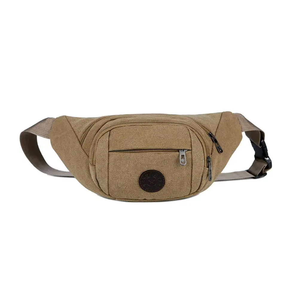 

Men Casual Durable Fanny Waist Pack Double zipper Bags Belt Canvas Solid Color New Hip Bum Military Shoulder Bags Pouch Pockets