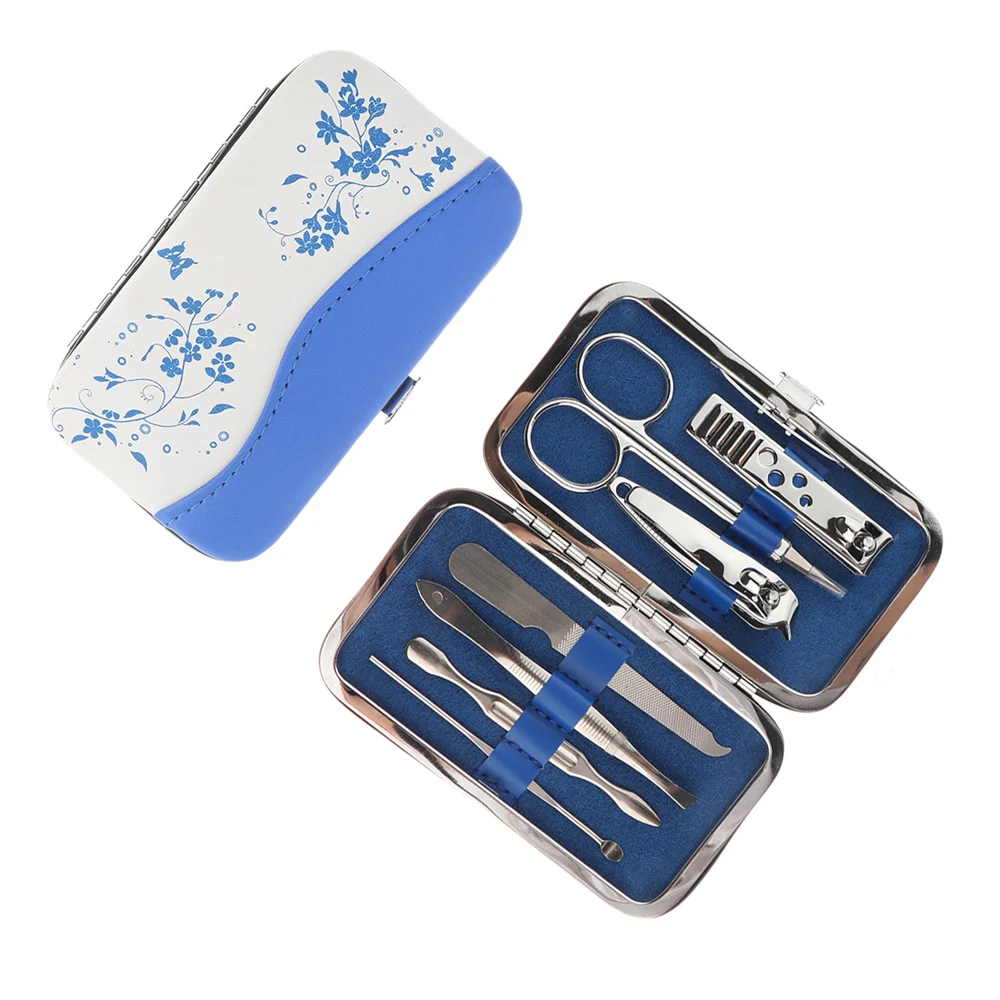 7 шт. новый модный набор маникюрных инструментов из белого и голубого фарфора для