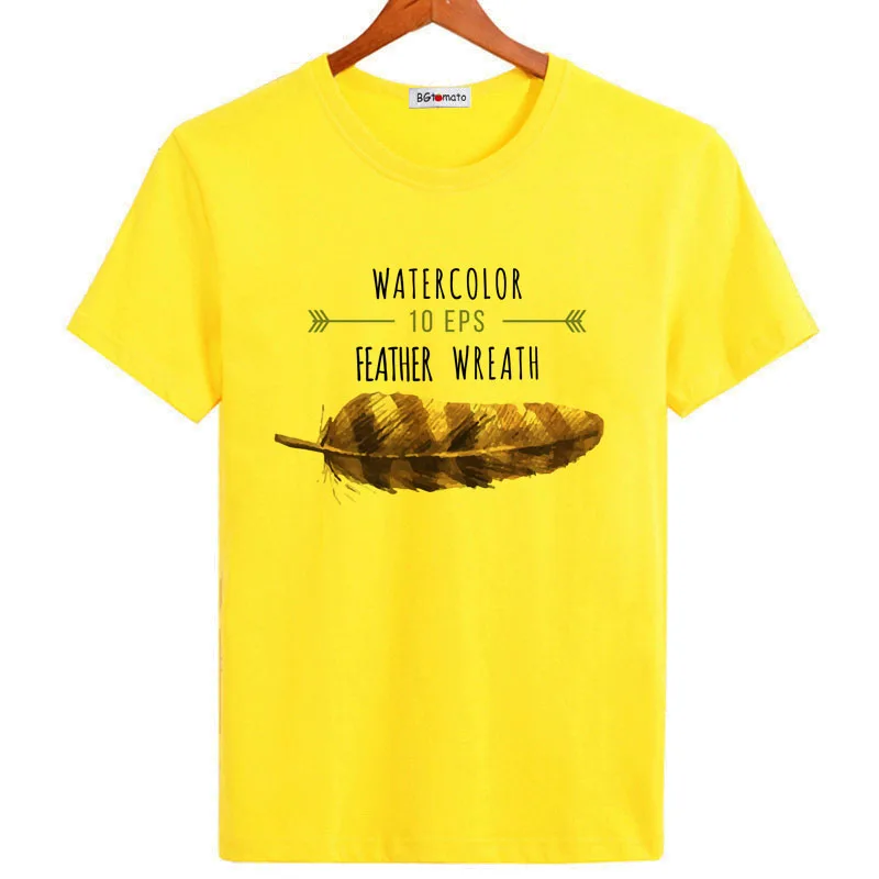 

New arrival feather printing t-shirt hot sale personality design cool tshirt men Original Brand good quality casual shirts