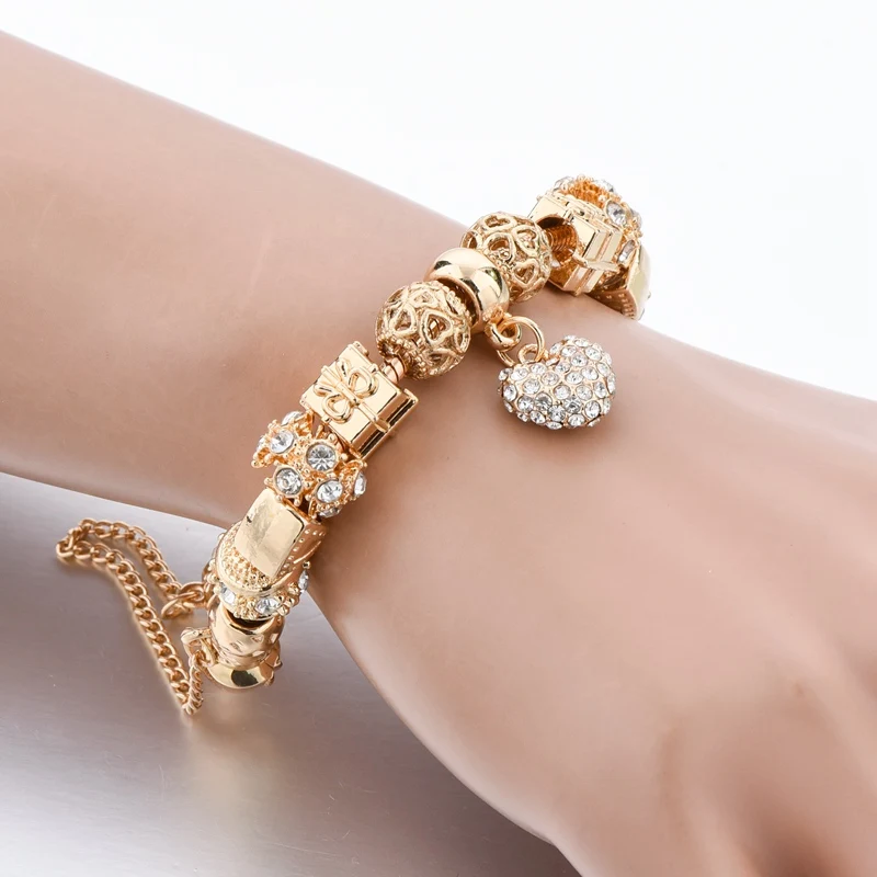 Attrtto, модное ювелирное изделие, сердце, очаровательные браслеты для женщин, хрустальные бусины, золотые браслеты и браслеты для Pulseira Feminina SBR170009