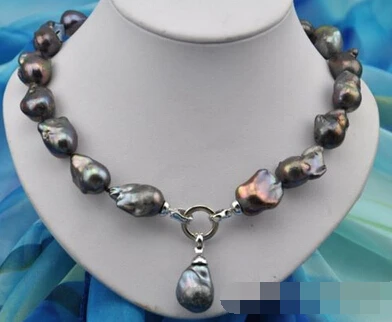 

free shipping>>@@ JY&4905 baroque black keshi reborn pearl necklace pendant