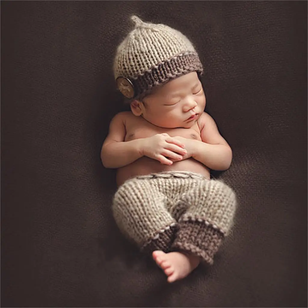 

Newborn Baby Photography Props Beanie Soft Handmade Knit Cute Cap And Pants Set For Baby 0-6 Months