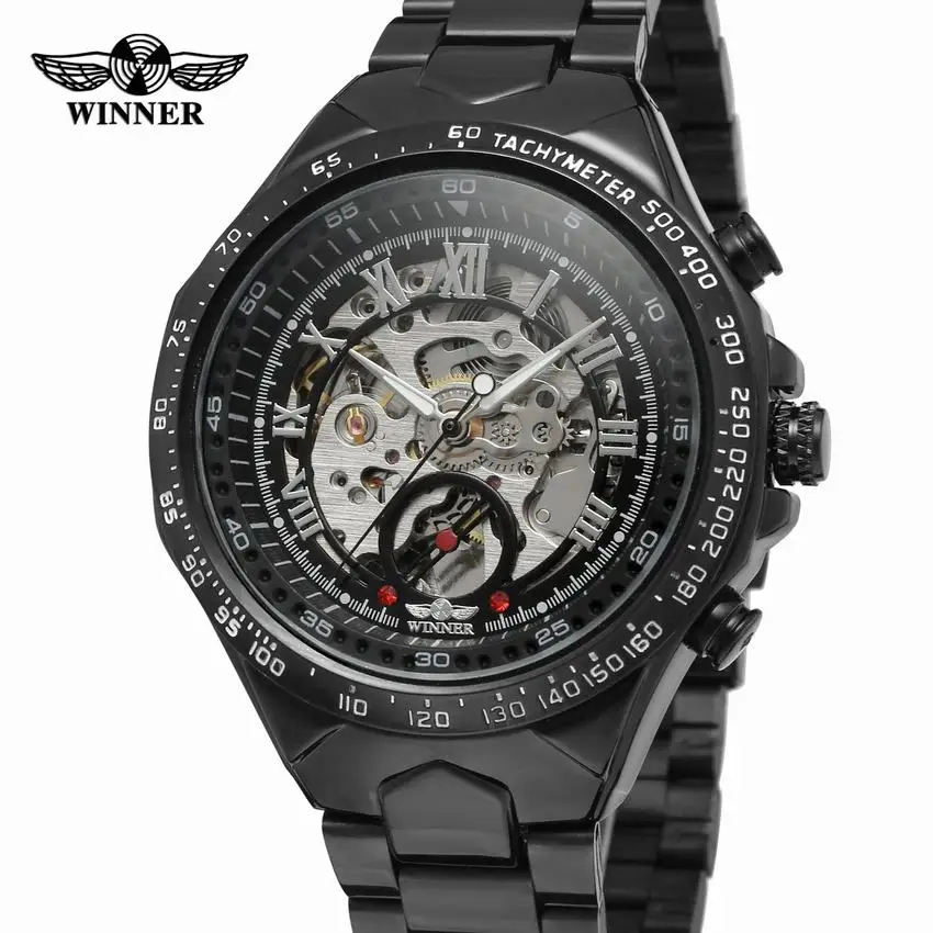 

Luxury Brand Luxury Sport Men Automatic Skeleton Mechanical Military Watch Men full Steel Stainless Band Luxury