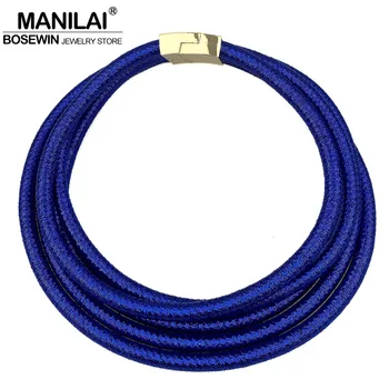 

MANILAI 7 Colors Multilayers Chokers Necklaces Chunky Collar Magnetism Button Women Statement Necklace Maxi Jewelry