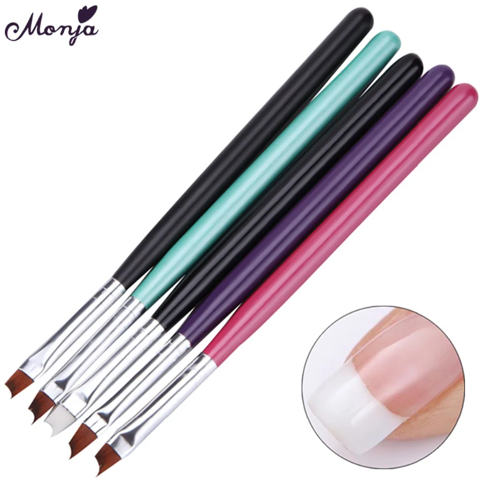 Monja 5 Colors Nail Art Smile Half Moon French Tip Brush Flower Painting Drawing Line Liner 3D Design Pen Brush Manicure Tool