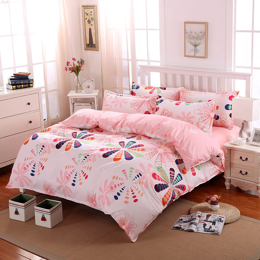 Florale Bettwäsche als Schlafzimmerdekoration - WLIARLEO 4PCS Pink Flower BeDDing Set Character Comforter BeDDing Sets For Home Dormitory 3D Plant KiDs