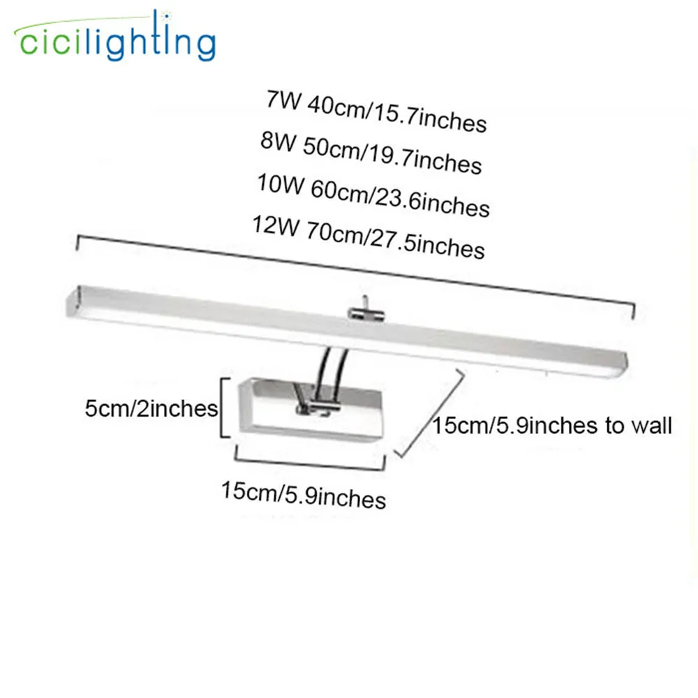 L40/50/60/70 см Современные нержавеющей стали светодиодные локальные светильники для подсветки шкафов зеркальный светильник 7/8/10/12 Вт для ванной и душа; тщеславия туалетный Ночной светильник Настенный светильник s