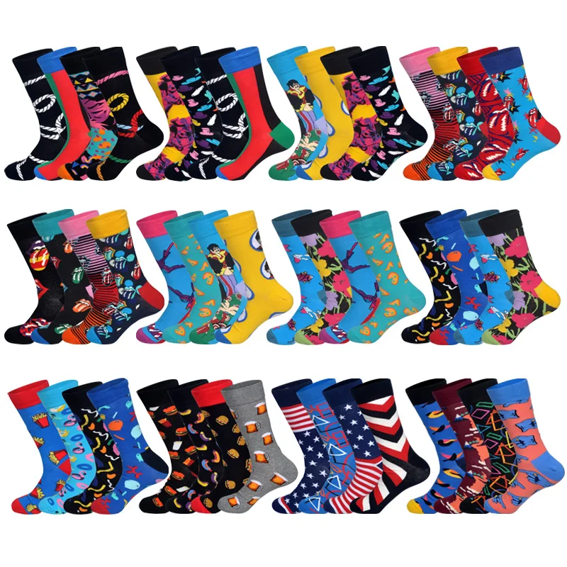 LIONZONE 4 пар/лот Новые счастливые мужские носки смешное искусство дизайнер бритищный Стиль Уличная Хип Хоп дизайнерские носки с подарочной коробкой