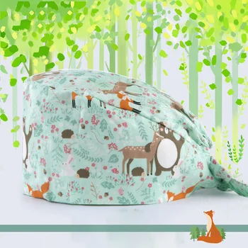 

Forest Deer Women's Surgical Scrub Hats Summer Chemo Style Hat Vet Tech Nurse Hospital Work Hats Thin Cotton Doctor Hats