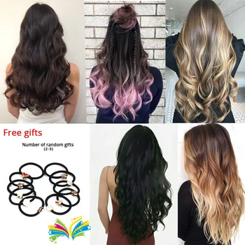 Leeons 22 Inch High Temperature Fiber Curly Synthetic 16 Clips In Hair Extensions For Women Hairpieces Ombre Brown Hair pieces 6