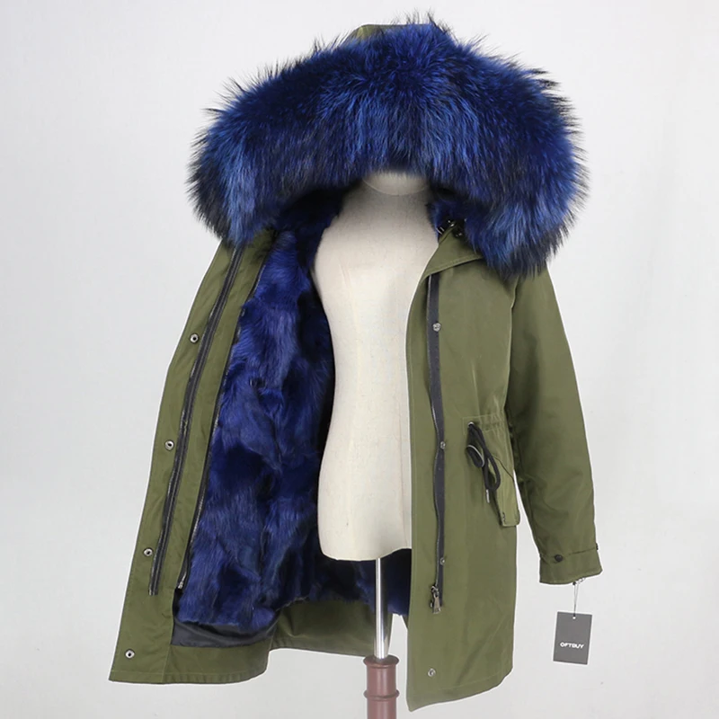 green blue OFTBUY, водонепроницаемая парка, натуральный Лисий мех, натуральный мех, пальто, зимняя куртка для женщин, толстая, теплая, съемная, уличная, роскошная, длинная верхняя одежда - Цвет: green blue