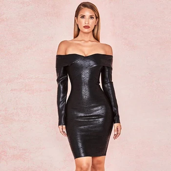 

2019 New Fashion Hot Selling Graceful Gold Foil Black Long Sleeve Off Shoulder Party Outfit Clothing Apparel Wholesale