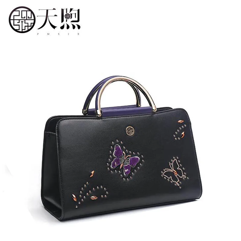 

PMSIX high quality fashion luxury brand 2018 new mother models atmospheric large capacity embroidery retro shoulder bag Chinese
