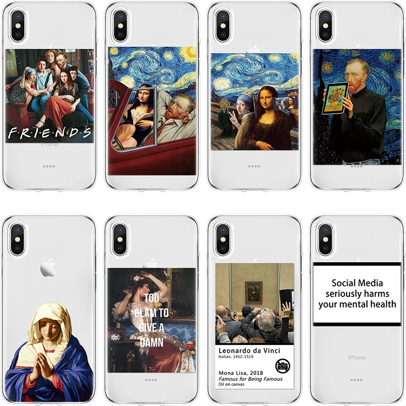 

For iPhone 7 Case Mona Lisa Art David lines soft silicone Phone Case For Apple iPhone 5 5S XR X XS Max 8 Plus 6 4 Coque TPU Soft