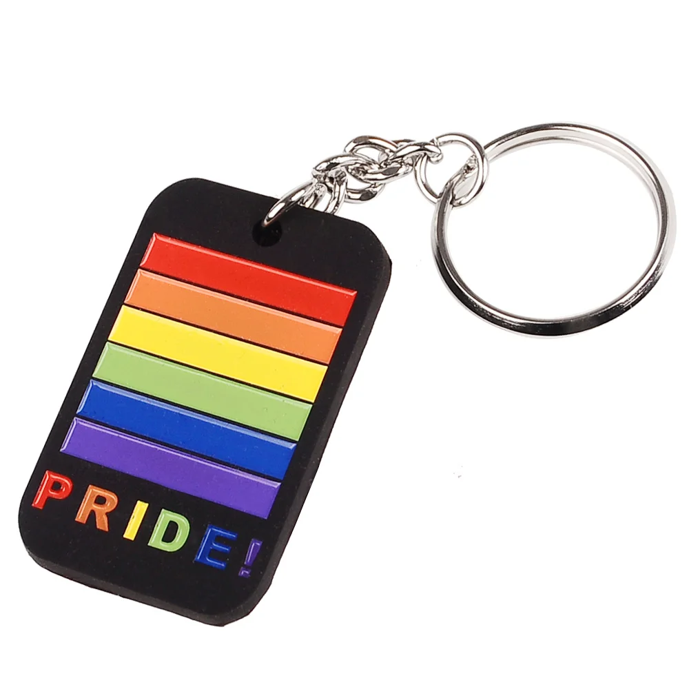 

Fashion Black Gray Silicone Keychain Engraved Rainbow Design PRIDE Key Ring Gays Lesbian Couples LGBT Jewelry Charms Gifts