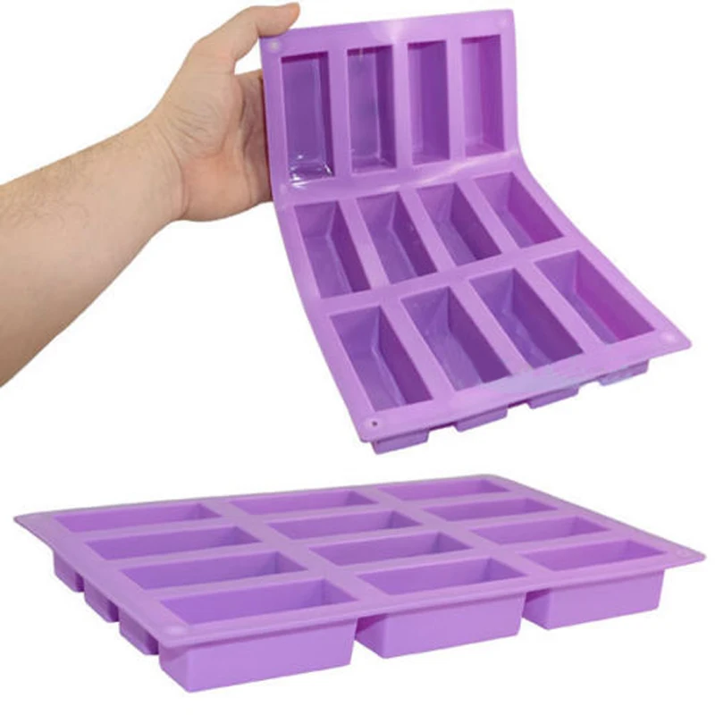 Newest 12-Cavity Rectangle Cake Silicone Mould Candy Chocolate Soap DIY Ice Cube Mold