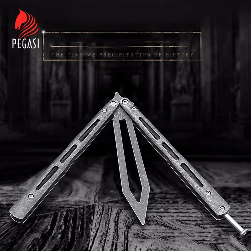 

PEGASI Stainless Steel Stone Washed Treatment Training Knife Butterfly Balisong Folding Knife Butterfly Trainer No EdgeDull Tool