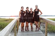 Vestido De Fiesta For Wedding 2015 Halter Sleeveless A Line Vestidos Black Taffeta Mini Short Bridesmaid