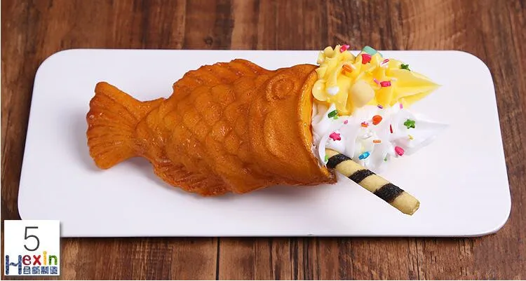 Имитация мороженого рыбы Taiyaki модель еды; посуда для закуски в виде конуса; поддельные рыбы вафельный образец для витрины