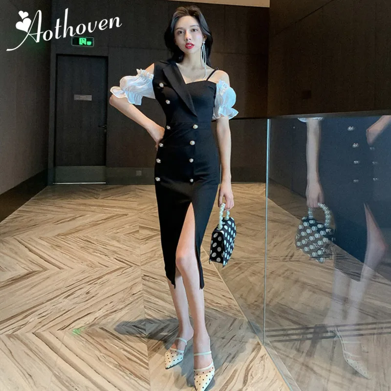 

2019 Summer Vintage Hepburn Elegant Dresses Off the Shoulde Short Sleeve Split Dress Women Office Bodycon Sexy Party Lady Dress