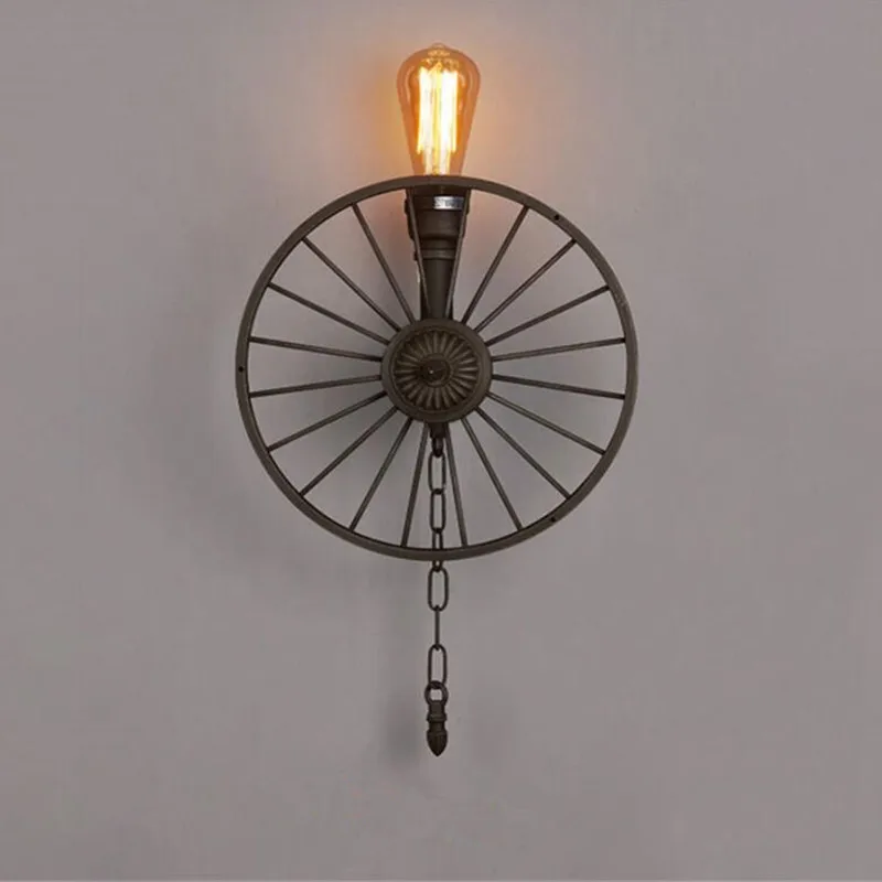 

Industrial Vintage Iron Wheel Chain Wall Lamps E27 Edison Bulb Bar Coffee shop Wall Sconce Restaurant Wall Lights Loft Deco