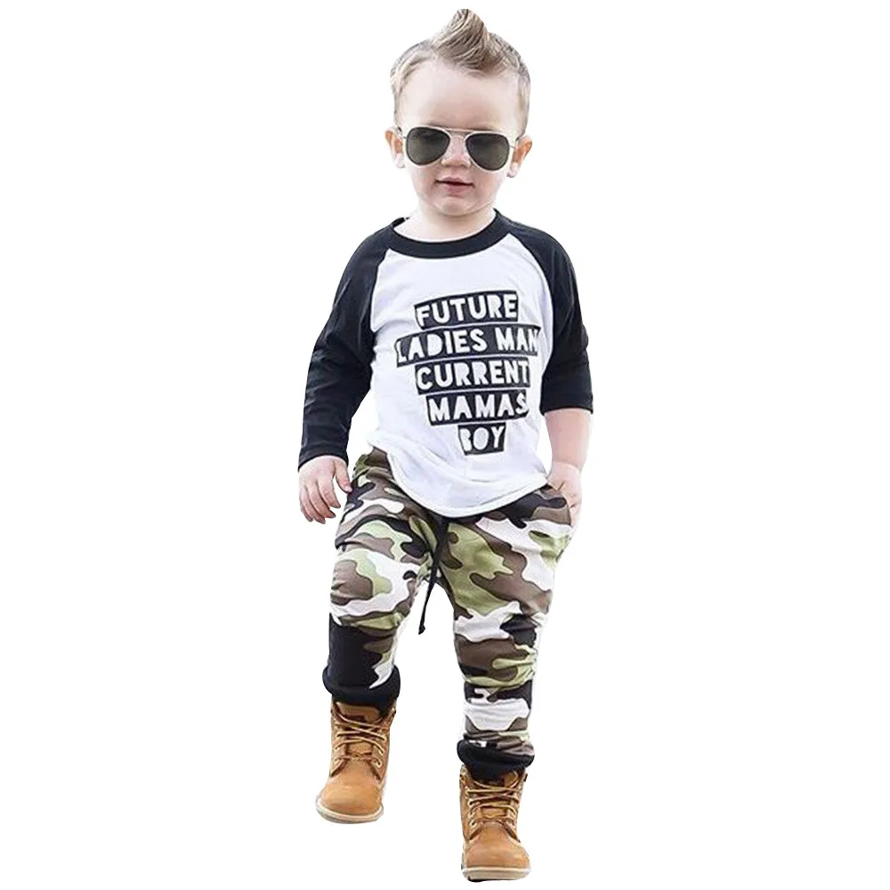 

MUQGEW Toddler Autumn Newborn Kids Baby Boy Girls Clothes Letter T-shirt Tops+Camouflage Pants Outfits Set roupa infantil